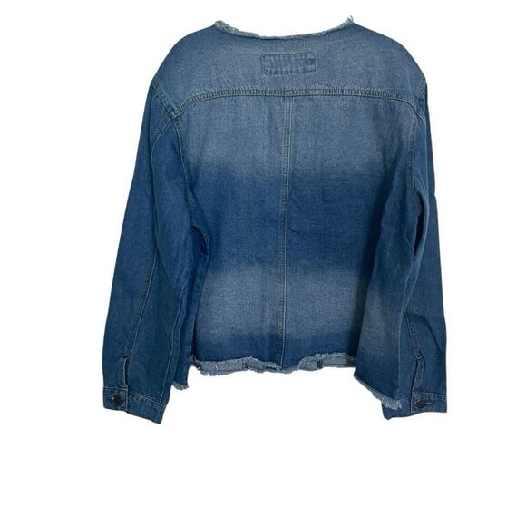 Suzanne Betro blue Jean denim jacket Size 3X Frayed edges Unique Shading - Picture 3 of 6